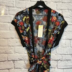 Beautiful Heavy embroidered long kimono / Beach coverup / Topper Jacket New
